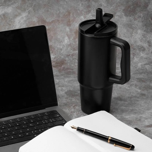 BERN 2.0 - Hans Larsen Recycled Stainless Steel Tumbler with Straw Lid - Black