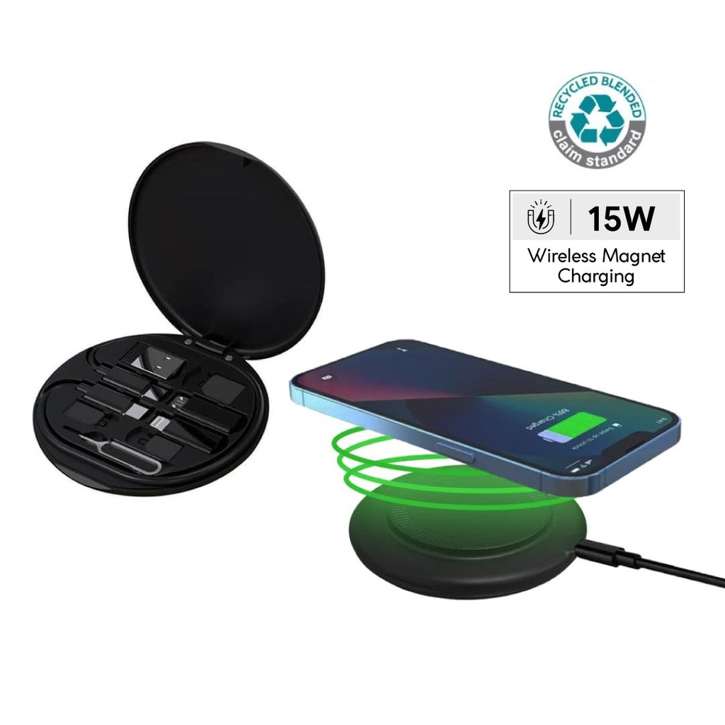 OSLO Mag - @memorii Recycled 15W Magnetic Wireless Charger Multicable Set - Black