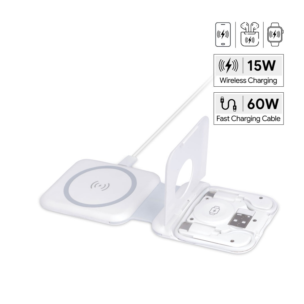 TURIN - @memorii Foldable Wireless Charger and Multicable Set - White