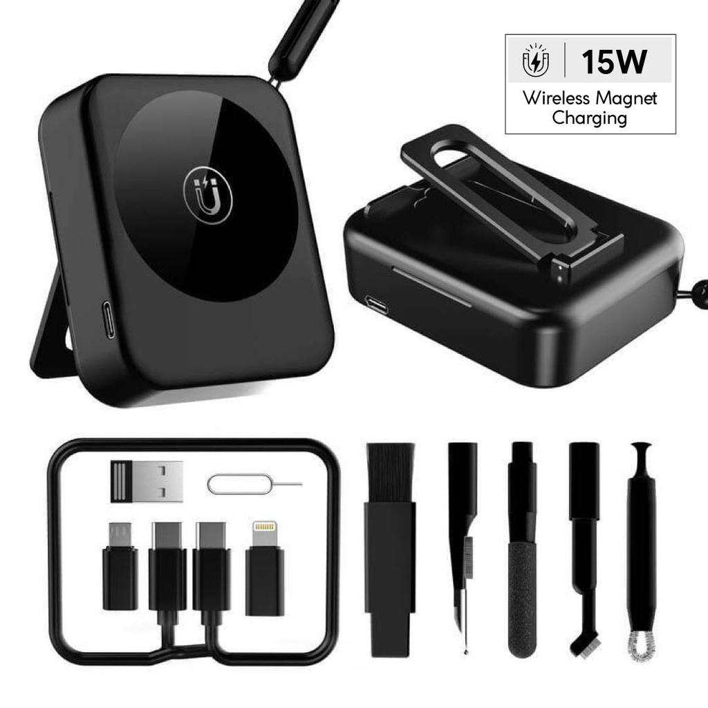 ROMONT - Giftology 6-in-1 Mag Wireless Charger, Multicable & Cleaning Kit