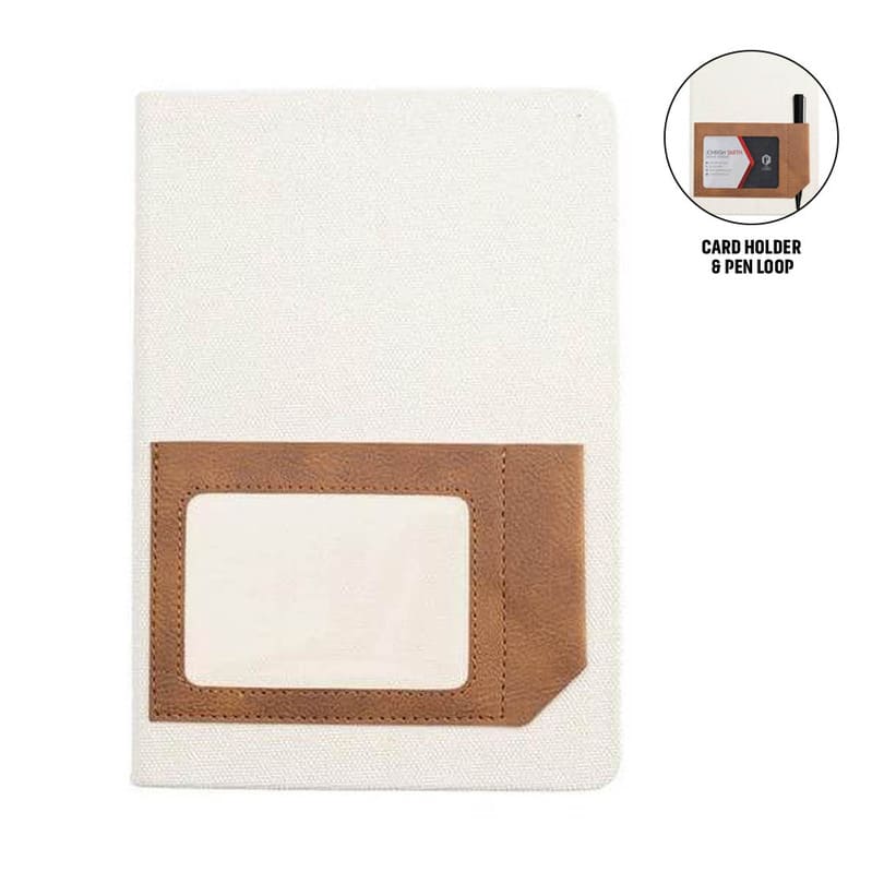 ADANA - Santhome Recycled Canvas A5 Hard Cover Notebook with PU Pocket - Beige
