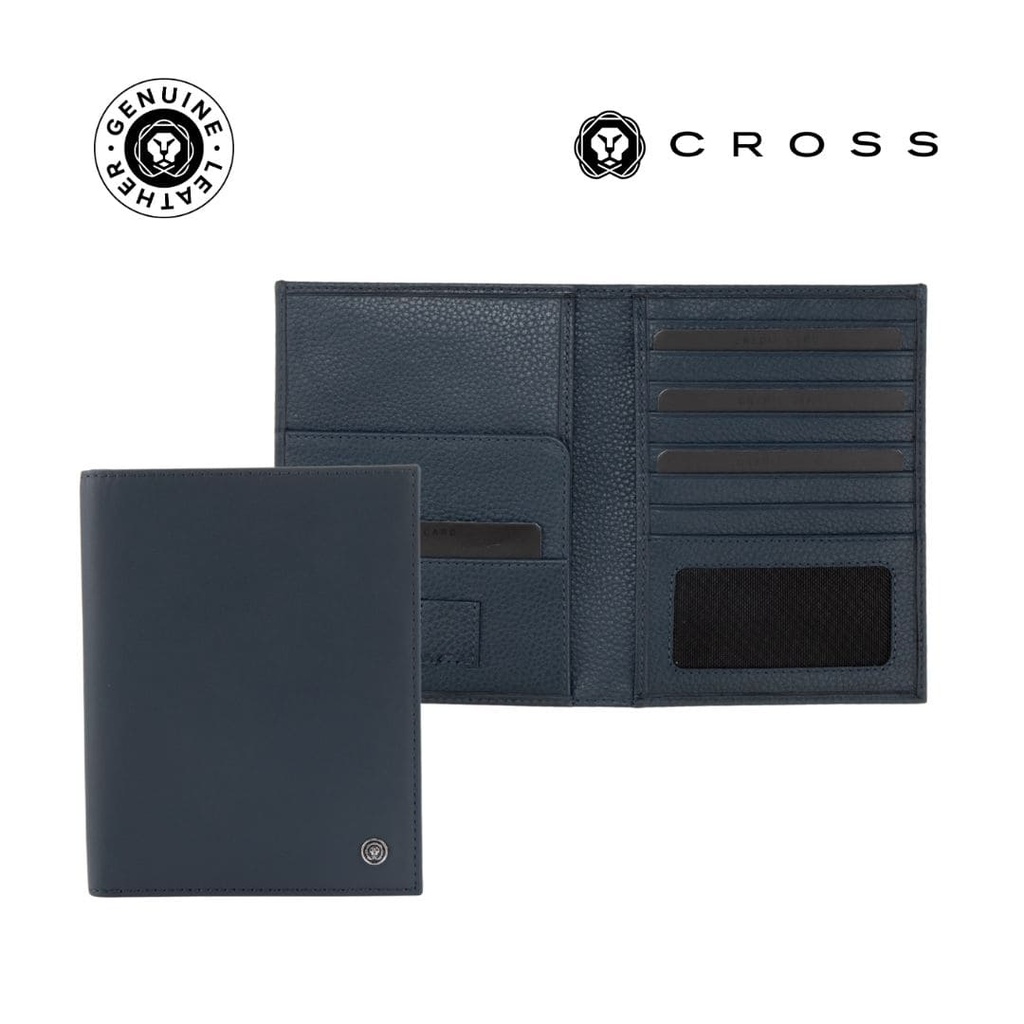CROSS Soft Grain Leather 9CC Passport Travel Wallet - Navy Blue