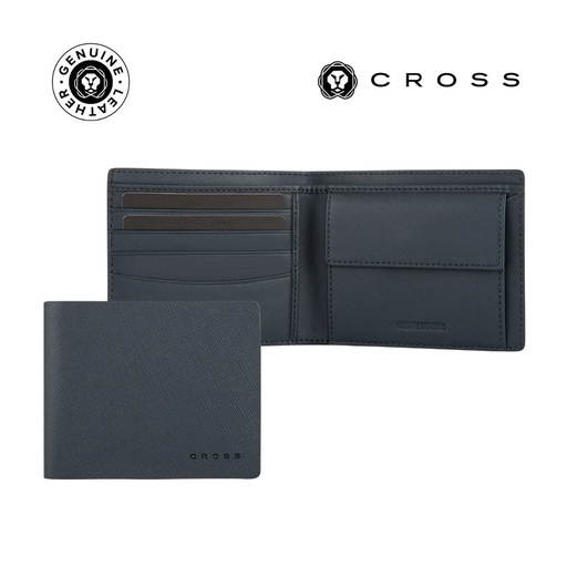 [LACR 2003] CROSS Saffiano Leather 4CC Bifold Wallet with Coin Pocket - Navy Blue