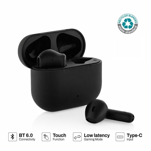 [ITXD 1276] TUNEVO RCS recycled plastic wireless earbuds - Black