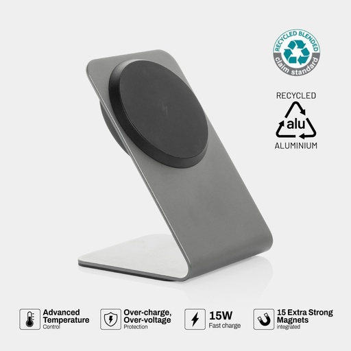 [ITXD 1277] TERRA aluminum 15W magnetic wireless charging phone stand - Grey 